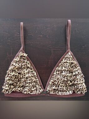Honeydew Leopard Print Ruffle Triangle Bralette